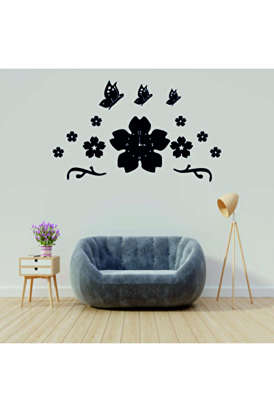 Ste Desing Kelebek Desenli Modeli Dekoratif Duvar Saati