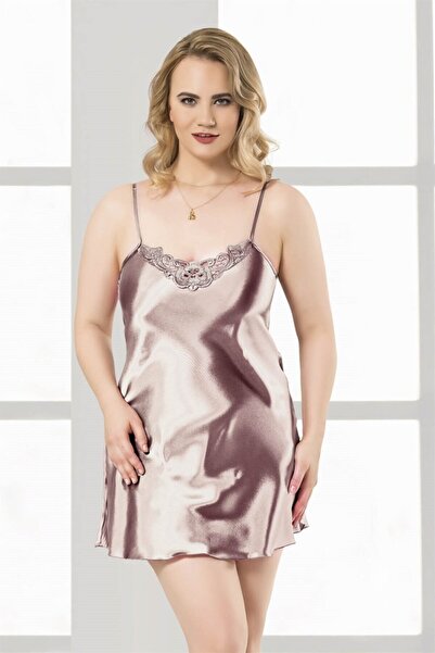 PRIMODA Plus Size Mink Short Satin Nightgown