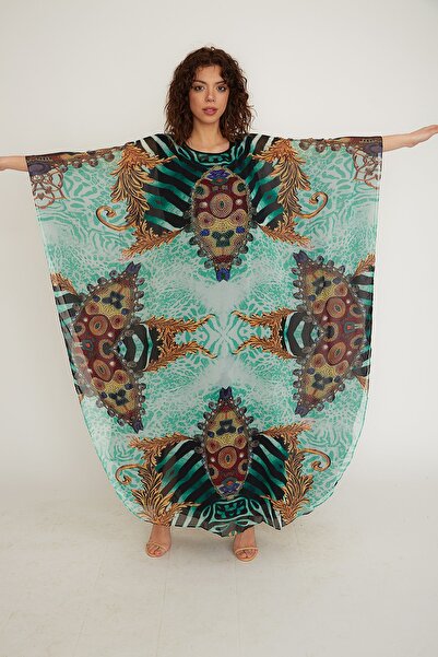 Fabienne Kadın  Benzersiz Taş Işlemeli  Egzotik Tatil  Parti Kaftan Kimono El...