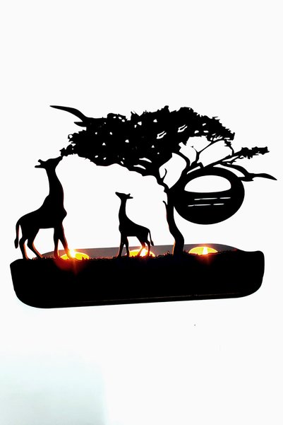 UTKU TASARIM Safari Gün Batımı Üçlü Şamdan Mumluk Dekoratif Mum