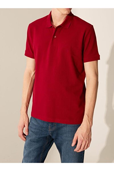 SİMENTİ Erkek Bordo Perfore Yakalı Klasik Kısa Kol Cepli Tişört
