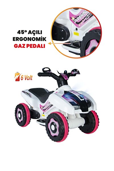 UJ Toys Müzikli Ve Led Işıklı Ranger Akülü Atv 6v-beyaz Prenses