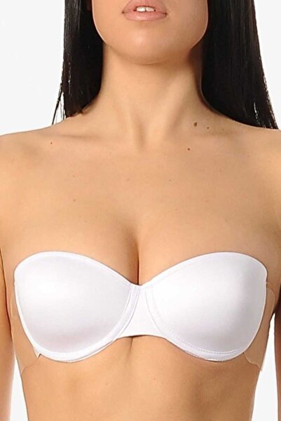 Yeni İnci Kadın Beyaz Askısız Yapışkanlı Sütyen 8003
