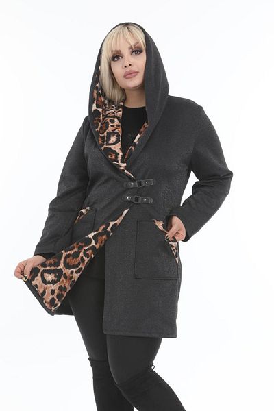 Kheos Leopard Print Detailed Hooded Pocket Flowy Stretchy Style Cardigan