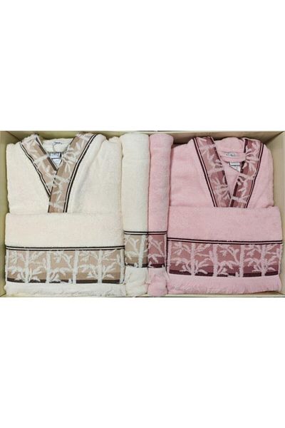 Özdilek Cream Powder Bamboo Family Bathrobe Set