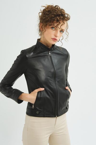 İkbal Siyah Deri Ceket