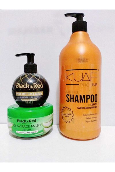 Black Red Blackred Clay Face Mask Aloe Vera 400g+peelable Black Mask 250 ml+ Kuaf Salt-Free Shampoo.1000ml