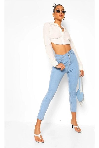 Ramrod Jeans Women's High Waist Light Blue Straight Skinny Jeans