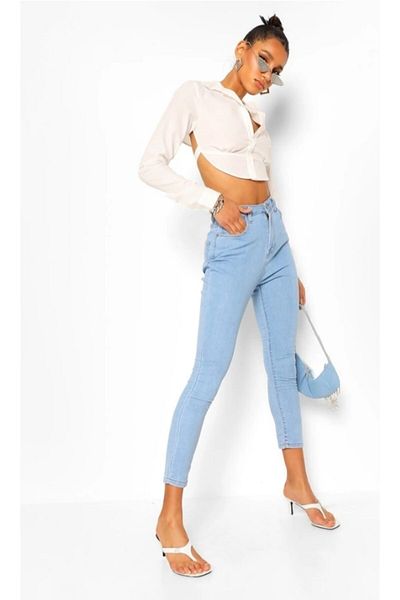 Ramrod Jeans Women's High Waist Light Blue Straight Skinny Jeans