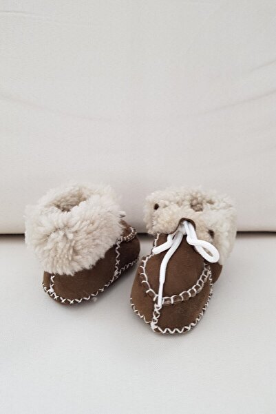 Papulin Unisex Bebek Kahverengi Süet Deri Patik