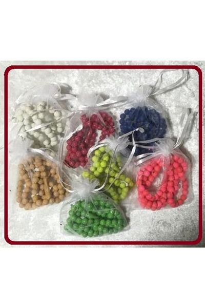 RoseRoi Mevlüt Gift Rose Scented Rose Patterned Prayer Beads in Tulle Pouch 30 Pieces (Mixed Color)
