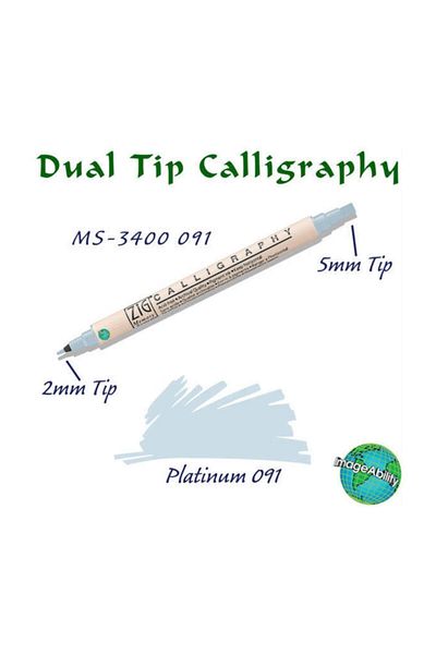 Zig Calligraphy Double Ended Calligraphy Pen 2 mm + 5 mm 091 Platinum