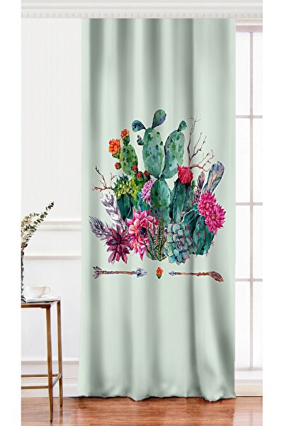 Realhomes Digital Printed Background Curtain with Arrow and Cactus Pattern on...