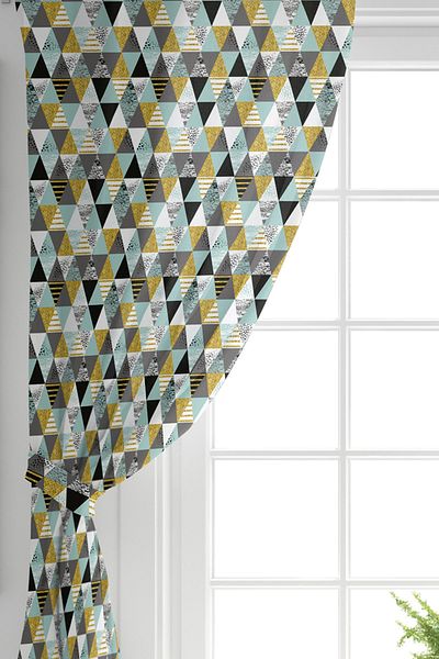 Realhomes Cortina de fundal imprimată digitală cu model geometric cu detalii aurii pe fundal pastel cu aripi duble