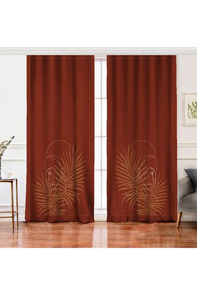 Realhomes Women's Silhouette with Onedraw Drawing on Double Wing Color Backdrop Digital Printed Background Curtain