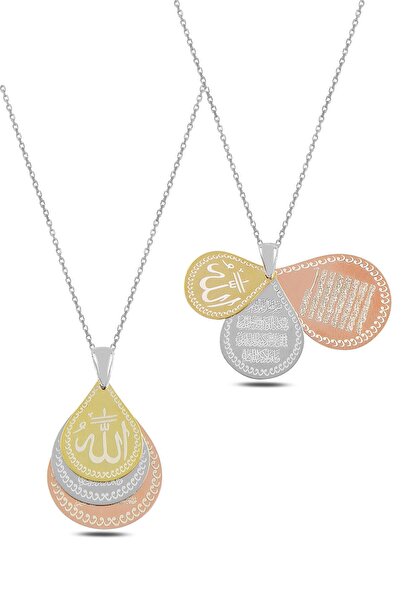 OSMANLI GÜMÜŞ Damla Model Üçlü Allah Yazılı Nazar Dualı Ayetel Kürsi Kadın Gü...