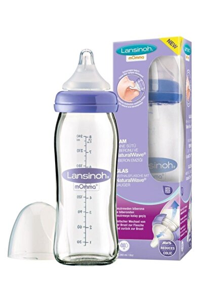 Lansinoh زجاجة رضاعة زجاجية ولهاية طبيعية واوي 240 مل لانسينوه
