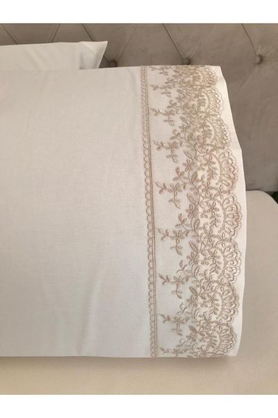 Çeyiz Bahçesi Lina Cappuccino French Guipure Cream Μαξιλαροθήκη 2 τεμαχίων 50&70
