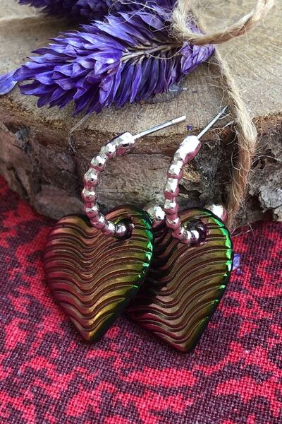 Leerybee Neon Yellow Green Fuchsia Blue Mixed Color Antiallergic Heart Earrings