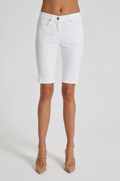 CROSS JEANS Women's White Mid Waist Biker Jean Shorts C 4534-019