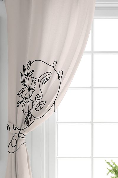 Realhomes Lady Silhouette with Onedraw Drawing on Single Wing Color Backdrop Digital Printed Background Curtain