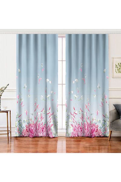 Realhomes Cortina de fundal cu flori de hortensie colorate imprimate digital cu fundal pastel cu aripi duble