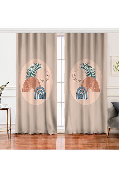 Realhomes Geometric Patterned Digital Printed Background Curtain on Double Wing Pastel Backdrop