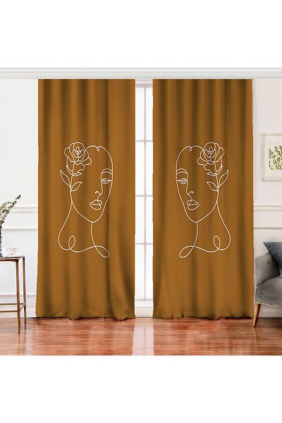 Realhomes Women's Silhouette with Onedraw Drawing on Double Wing Color Backdrop Digital Printed Background Curtain