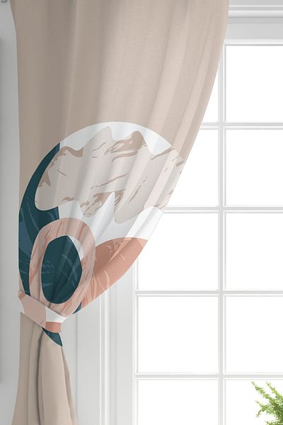 Realhomes Geometric Patterned Digital Printed Background Curtain on Beige Double Wing Pastel Backdrop