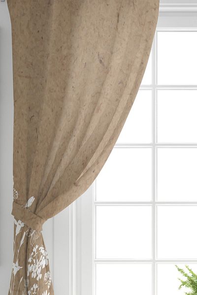 Realhomes White Flower Pattern Digital Printed Background Curtain on Brown Single Wing Colored Backdrop