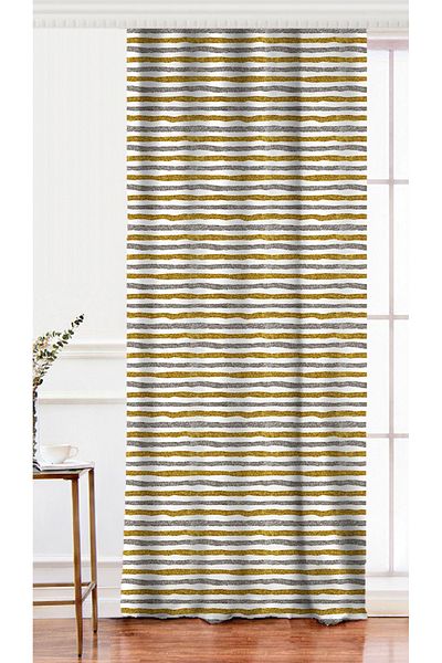 Realhomes Digital Printed Background Curtain with Gold and Black Stripes on Single Wing White Backdrop