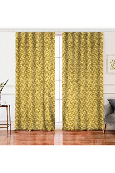 Realhomes Çift Kanat Gold Zemin Üzerinde Beyaz Geometrik Çizimli Dijital Bask...