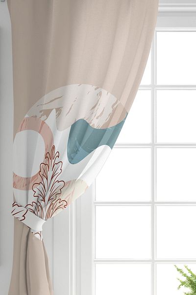 Realhomes Geometric Patterned Digital Printed Background Curtain on Double Wing Pastel Backdrop
