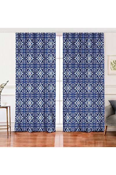 Realhomes Double Wing Digital Printed Background Curtain with Tile Pattern on...