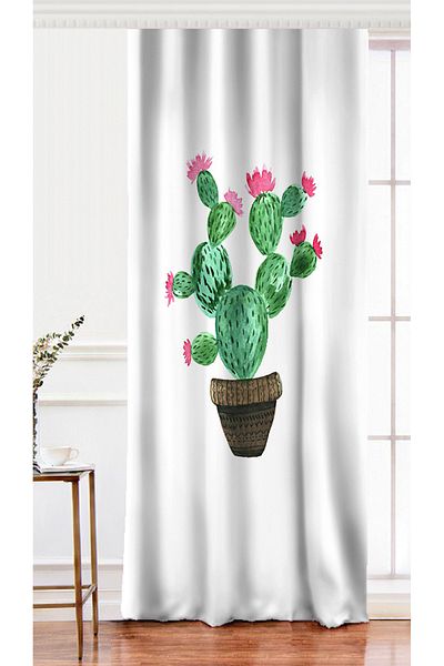 Realhomes Cortina de fundal imprimată digital cu model de cactus pe fundal alb cu o singură aripă