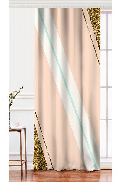 Realhomes Pink Single Wing Cream Gold Motif Digital Printed Background Curtain