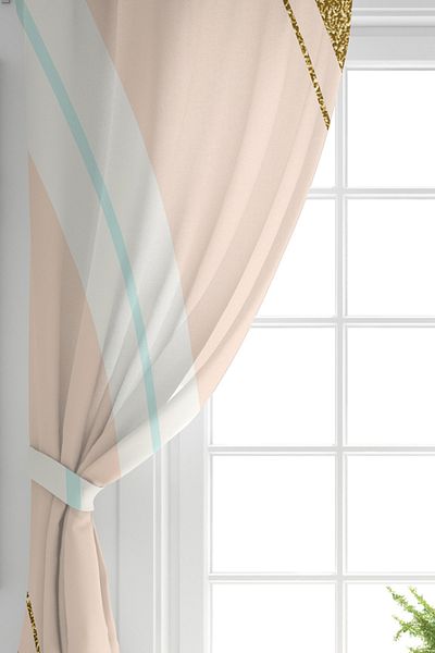 Realhomes Pink Single Wing Cream Gold Motif Digital Printed Background Curtain
