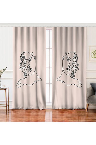 Realhomes Women's Silhouette with Onedraw Drawing on Double Wing Color Backdrop Digital Printed Background Curtain