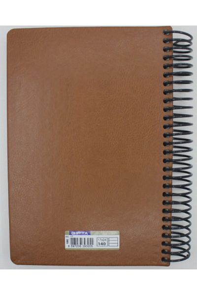 Gıpta Vip Spiral Leather Cover Notebook 17x24 140 Sheets Checkered Tan