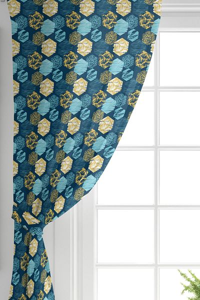 Realhomes Cortina de fundal cu aripi duble cu model de frunze geometrice colorate