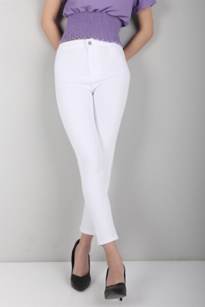 nacar çarşı Γυναικείο λευκό παντελόνι από λικράν με στενή γραμμή