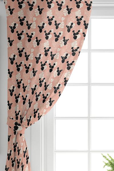 Realhomes Double Wing Colorful Leaf Patterned Digital Printed Background Curtain on the Backdrop