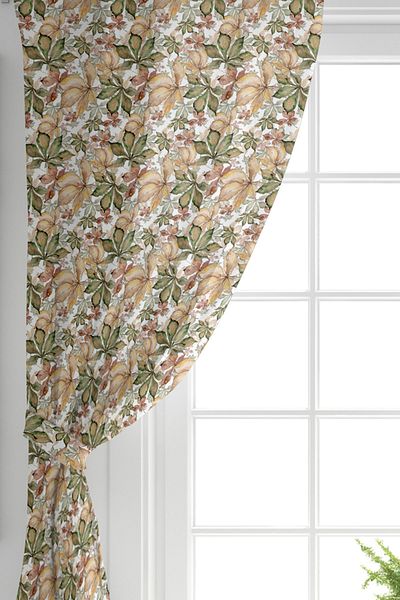 Realhomes Autumn Leaf Pattern Digital Printed Background Curtain on Single Wing White Backdrop