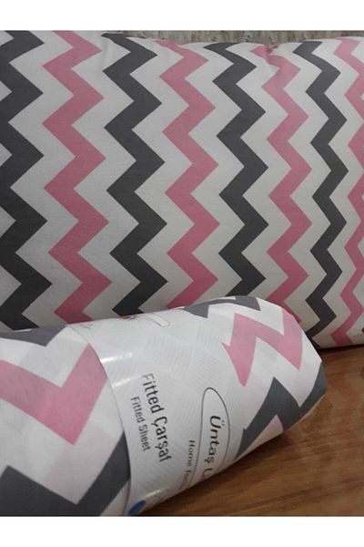 üntaş Life Battal Double Elastic Sheet + 2 Pillowcases Pink Gray Eczikzak10