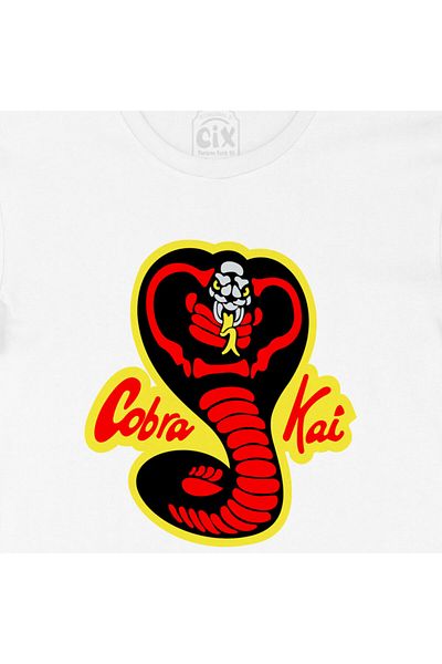 Cix White T-Shirt with Cobra Kai Pocket Logo Design