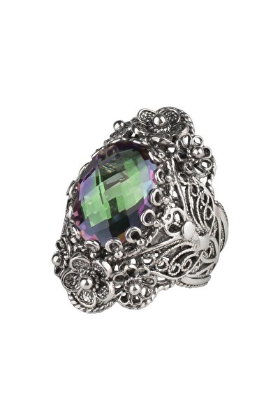 Filigran Silver 925 Ayar Gümüş Otantik El Işçiliği Telkari Doğal Rainbow Kuva...