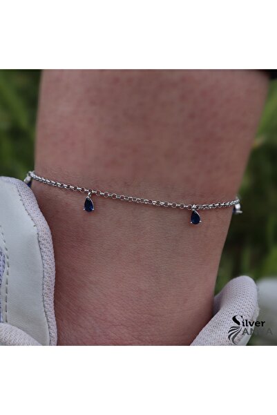 Silveranka Kadın Gümüş Taş Tasarım Zarif Ayak Halhal 925 Ayar