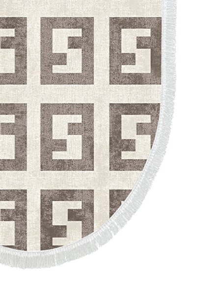 Alanur Home Alanur Trend Non-Slip Base Oval Fringed Digital Bathroom Set Beige