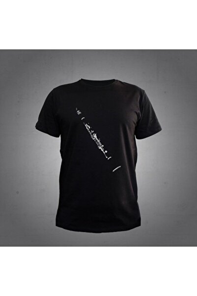 Herşey Nota تي شيرت أسود على شكل كلارينيت للجنسين