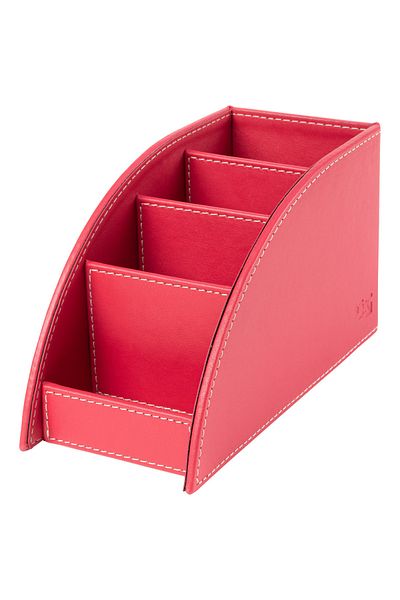 2K Pen Holder and Remote Control Faux Leather Desktop Organizer with 4 Compartments 21.5x10x12.5 Cm